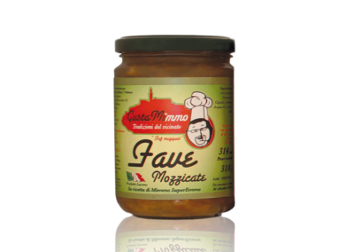 FAVE MOZZICATE  Fave secche, pomodori, cipolle, sedano, sale, prodotto locale  barattolo da 314 ml